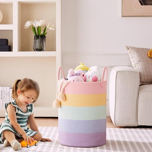 60L Rainbow Hamper Baby Girls Kids Laundry Basket - color: Pastel Rainbow, size: Large (60L)