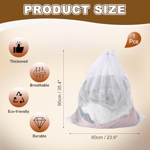 uxcell Mesh Laundry Bag, 23.6x35.4" Large Drawstring Net Laundry Bag Coarse Mesh for Washing Machine for College,Dorm, Travel, Family and Apartment Residents, White - color: White, size: 23.6x35.4"
