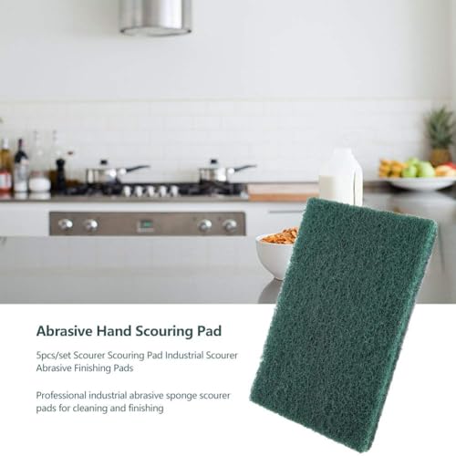 Heavy Duty Scouring Pads, 5pcs Durable Abrasive Sponge Scourer, Professional Industrial Cleaning Pads, Green Multi-Surface Material for Homeowners, Chefs, Kitchen Pots Pans, BBQ Gr - color: Green