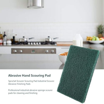 Heavy Duty Scouring Pads, 5pcs Durable Abrasive Sponge Scourer, Professional Industrial Cleaning Pads, Green Multi-Surface Material for Homeowners, Chefs, Kitchen Pots Pans, BBQ Gr - color: Green