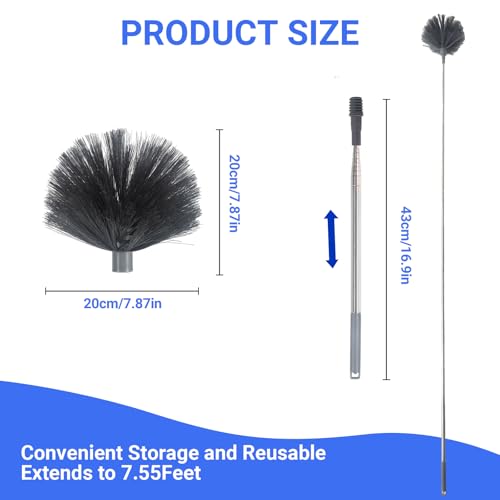 7.55ft Cobweb Duster with Extension Pole - Web Pole Compatible with Delta Dust, Web Brush for Apply Powder Duster to Hard-to-Reach Area, Telescoping Corner Dusters for High Corner and Wall Void