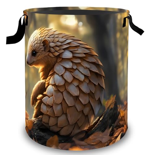 Pangolin Laundry Basket Hamper, Organizer Bins Gifts for Women Kids, Woodland Wildlife Foldable Waterproof Clothes Hamper Handles Storage Bucket for Bedroom Bathroom Room Decor 19.7"x15.7" - color: Pangolin
