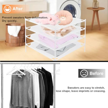 Sweater Drying Rack, 4-Layer Clothes Drying Rack Flat Mesh Drying Rack Clothing Stackable Laundry Drying Rack for Sweaters Socks Toys Indoor&Outdoor Use - size: 4-tier