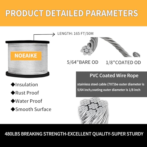 165FT 1/8" Stainless Steel Wire Rope Kit with Turnbuckles