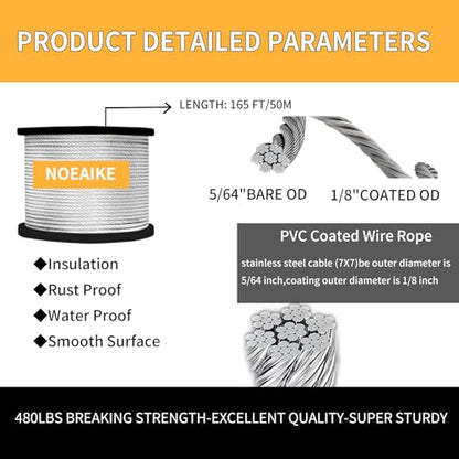 165FT 1/8" Stainless Steel Wire Rope Kit with Turnbuckles