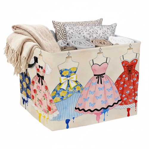 Pretty Dress Pattern Foldable Laundry Basket Hamper with Handles, 56L Large Capacity Toy Storage Organizer, Collapsible Clothes Hamper for Home Decor and Bedroom Organization. - color: Pretty Dress Pattern