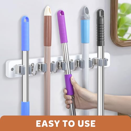 IMILLET Broom Holder Wall Mount, Rustic Broom Hanger for Laundry Room - color: White