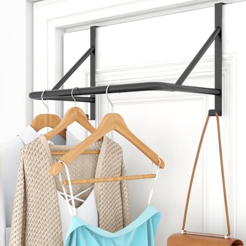 CHJgroup Over The Door Clothes Hanger Rod, Metal Over The Door Hanger for Coat, Clothes Drying Rack for Door for Laundry, Bedroom, Washroom, Fits Door Up to 1.97", Black - color: Black, size: 2 Hooks