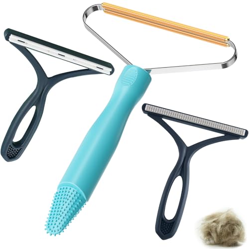 3-Pack Pet Hair Removal Tool, Dog & Cat Hair Remover, Carpet Rake - color: Blue
