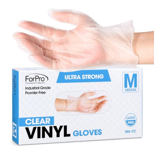 ForPro Disposable Vinyl Gloves, Industrial Grade, Powder & Latex Free, Non-Sterile, Food Safe, 2.75 Mil Palm, 3.9 Mil Fingers - color: Clear, size: Medium (Pack of 100)