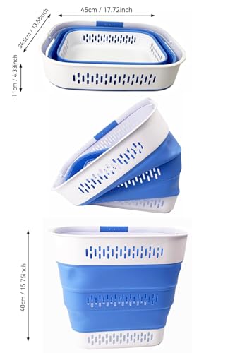 SAMMART 40L (10.5 Gallon) Collapsible Plastic Laundry Basket with Handles - Foldable Pop Up Storage Container/Organizer - Portable Laundry Hamper - Space Saving (1, Grey/Little Boy Blue) - color: Grey/Little Boy Blue