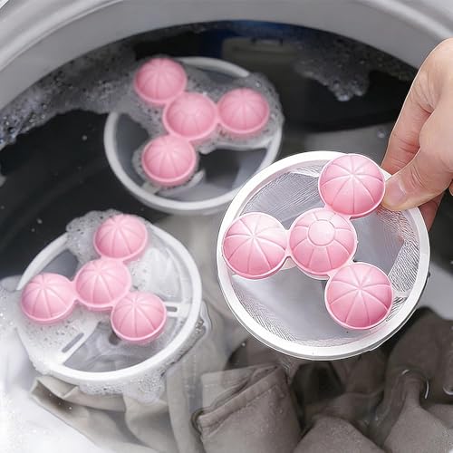2Pcs Floating Hair Filtering Mesh Removal for Laundry Reusable Washer Hair Catcher Filter Bag Lint Catcher for Washing Machine (Pink, 17.5x9.2cm) - color: Pink