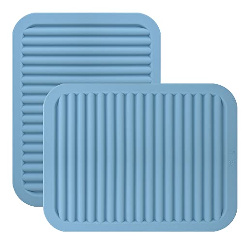 Silicone Trivet Mat for Hot Pots and Pans, Heat Resistant Silicone Mat, Multipurpose Trivets Mats, Flexible Durable Blue Hot Pads for Countertops, Non-Slip Rectangular Pad Pot Holder 2 Set - color: A05: Rectangular-blue