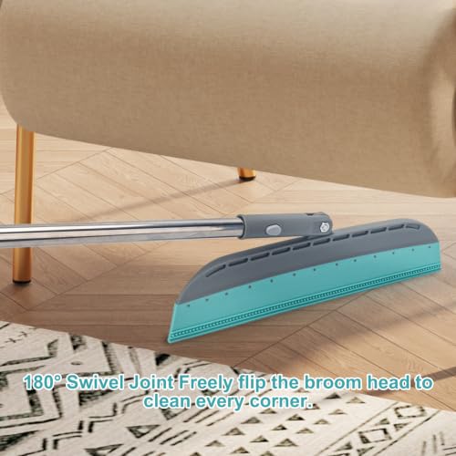 Multifunction Rubber Air Broom, Silicone Floor Squeegee Broom with 59" Long Handle, Scraping Broom for Floor Bathroom Kitchen Shower Tile Pet Hair Fur Marble Glass Water Window Foam Cleaning, Blue - color: Blue Air Broom