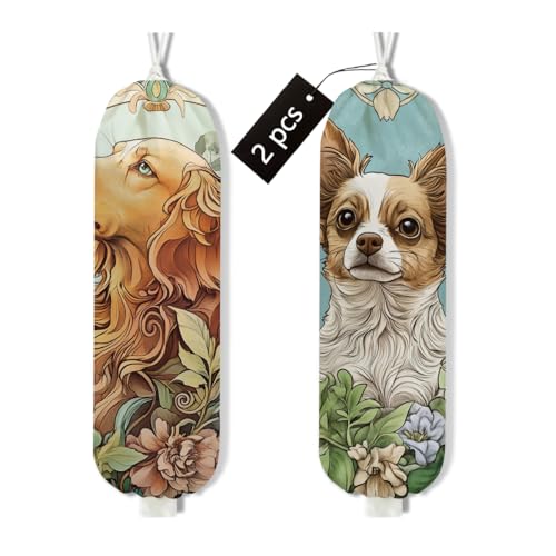 2Pcs Dog Plastic Bag Holder, Wall Mount Grocery Bag Holder - color: multicolour 1324