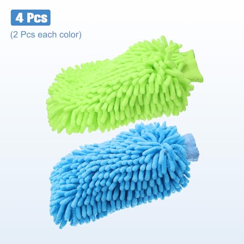 HARFINGTON 4pcs Chenille Microfiber Car Wash Mitts 9" x 5.5" Scratch Free Wash Gloves Absorbent Double Sided Plush Cleaning Drying Mitts for Car Washing Home Clean Blue Lime Green - color: Lime Green