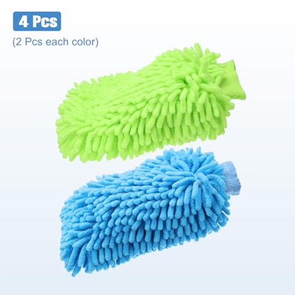 HARFINGTON 4pcs Chenille Microfiber Car Wash Mitts 9" x 5.5" Scratch Free Wash Gloves Absorbent Double Sided Plush Cleaning Drying Mitts for Car Washing Home Clean Blue Lime Green - color: Lime Green