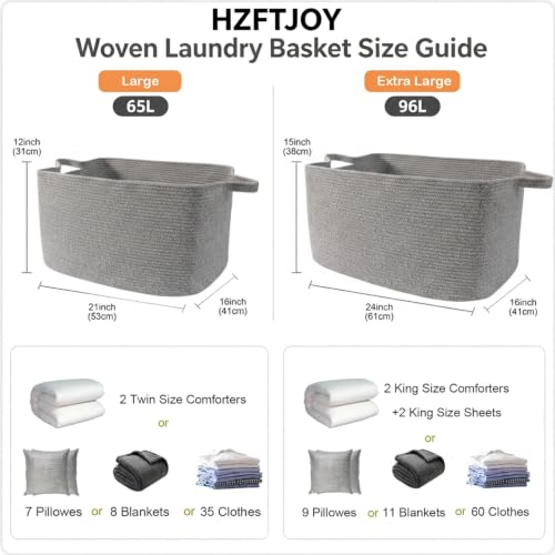 96L Woven Laundry Basket with Handles, Extra Blanket Basket, Grey - color: Grey, size: 96L