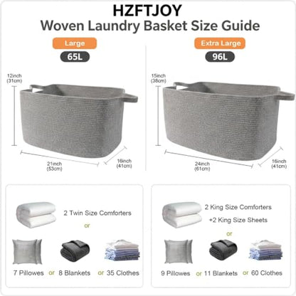 96L Woven Laundry Basket with Handles, Extra Blanket Basket, Grey - color: Grey, size: 96L