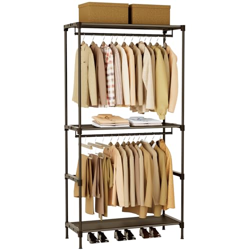 CASAMAYA Clothes Rack, Portable Closet, 27.6 Inch Wardrobe Closet, Clothes Storage Organizer with Shelves and 2 Hanging Rods, Easy to Assembly, Black PCT001B01 - size: 27.6"Lx 16.9"W x 77.6"H