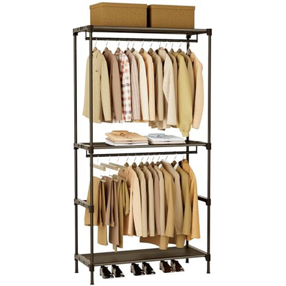CASAMAYA Clothes Rack, Portable Closet, 27.6 Inch Wardrobe Closet, Clothes Storage Organizer with Shelves and 2 Hanging Rods, Easy to Assembly, Black PCT001B01 - size: 27.6"Lx 16.9"W x 77.6"H