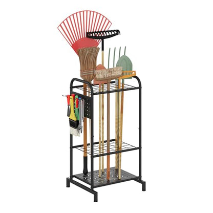 Garden Tool Organizer with Hooks, Steel Yard Storage Holder,Broom Holder - style: Rack with Hooks