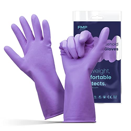 FMP Brands 3/6/12/60 Pairs Cleaning Gloves, Waterproof Rubber Gloves for Washing Dishes, Non-Slip Latex Dishwashing Gloves - color: Purple, size: Medium (Pack of 12)