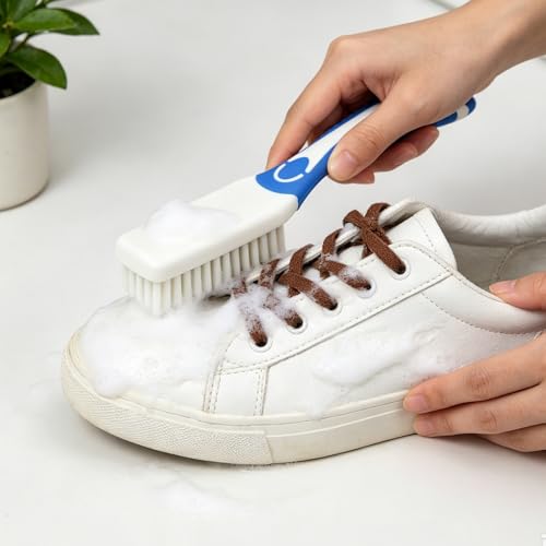 2 Pcs Shoe Cleaning Brush, Convenient Anti Slip Soft Bristle Shoes Cleaning Scrubber with Hanging Hole, Multi-Functional Long Handle Scrubbing Brush for Shoe and Clothing (Pink, Blue) - color: Pink, Blue