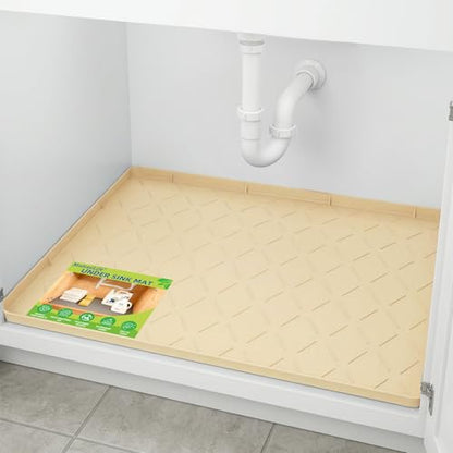 Mateeylife Under Sink Mat Kitchen Waterproof, Silicone Sink Tray 22"X19" - color: Khaki, size: 19"W x 22"L