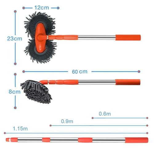 Retractable Double Head Car Wash Brush 360° Rotating Long Handle Car Cleaning Kit Brush Chenille Microfiber Car Wash Mop Not Hurt Paint Scratch Free((Single Set + 1 Spare Brush Head) - color: Single Set + 1 Spare Brush Head