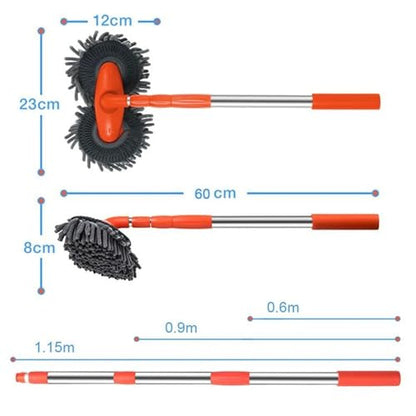 Retractable Double Head Car Wash Brush 360° Rotating Long Handle Car Cleaning Kit Brush Chenille Microfiber Car Wash Mop Not Hurt Paint Scratch Free((Single Set + 1 Spare Brush Head) - color: Single Set + 1 Spare Brush Head