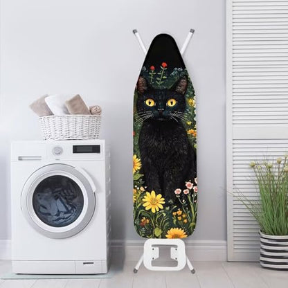 Iron Board Cover,Black Cat Flower 15x54 Inch Standard Ironing Board Cover with Elastic Edge,Home Decoration Table Top Ironing Board Cover - color: Black Cat Flower Print