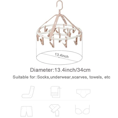 Foshine Clothes Drying Racks Foldable with 20 Drying Clips Drip Hanger - color: Light Pink-circle