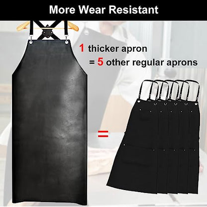 SHEOMERN Waterproof Rubber Apron, 43" Anti-Tear Heavy Duty Vinyl Adjustable Thicker Cross Back Dishwasher Apron for Restaurant Dishwashing, Butcher, Lab Work, Dog Grooming Black - color: Black