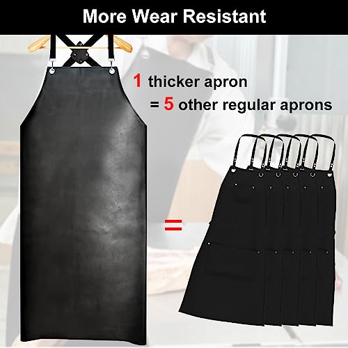 SHEOMERN Waterproof Rubber Apron, 48" XL Anti-Tear Heavy Duty Vinyl Adjustable Thicker Cross Back for Restaurant Dishwashing, Butcher, Lab Work, Dog Grooming - Black - color: Black-xl