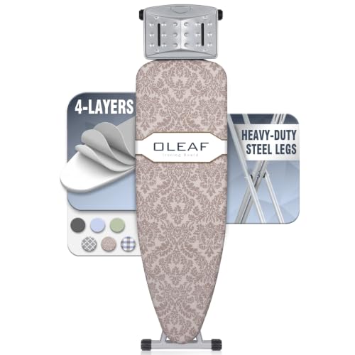 oleaf Ironing Board with Cover and Thicken Pad Height Adjustable Full Size Foldable Iron Board with Iron Rest, Stable Steel Legs, Metal Construction, Heat Resistant, Damascus - color: Damascus