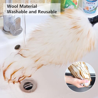 Lambswool Duster Extendable 31-55 Inch, Natural Electrostatic Feather Duster for Cleaning with Aluminum Extension Pole Reusable for High Ceilings, Fans, Blinds, Furniture, Interior & Roof Dusting - size: 31-55 Inch