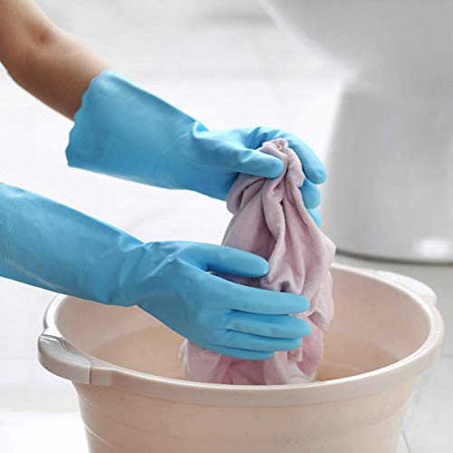 HSL Latex-Free Cleaning Gloves, Cotton Flocked Liner, 2 Pairs, Medium - color: Blue+pink, size: Medium (Pack of 2)