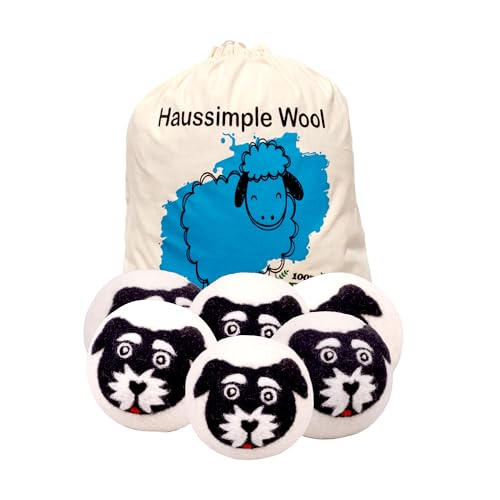 Wool Dryer Balls 6-Pack 100% Natural New Zealand Wool, Handmade in Nepal Reusable Laundry Balls, Faster Drying, Softer Clothes, Anti-Static, Dryer Sheets Alternative (Black White, Dog) - color: Black White Dog