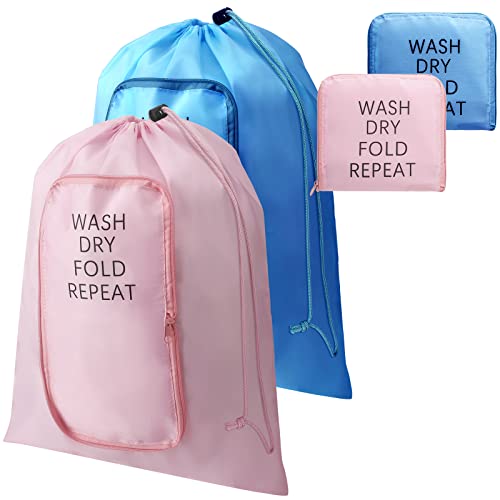Boao 2 Pcs Travel Laundry Bag with Drawstring Zipper - color: Pink, Blue, size: Classic