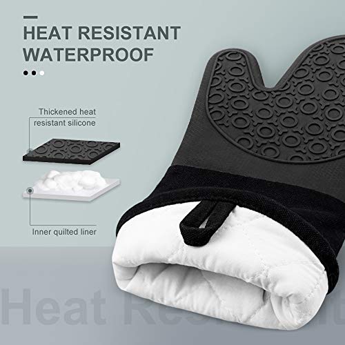 Silicone Oven Mitts - 13.8" Heat Resistant Oven Gloves for Baking, Cooking - color: Black, size: 13.8in Oven Mitts