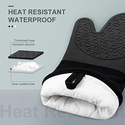 Silicone Oven Mitts - 13.8" Heat Resistant Oven Gloves for Baking, Cooking - color: Black, size: 13.8in Oven Mitts