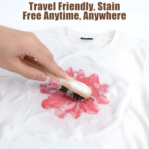 3 Pcs Laundry Stain Brush, Wood Laundry Stain Brush with Boar Bristle for Scrubbing Stains from Cloth Fabric Leather and Household