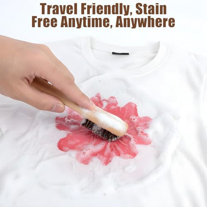 3 Pcs Laundry Stain Brush, Wood Laundry Stain Brush with Boar Bristle for Scrubbing Stains from Cloth Fabric Leather and Household