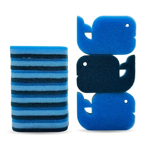 10 Pack Multipurpose Dual Sided Triple Layer Dish Sponges Kitchen (Whale) - style: whale - 10ct