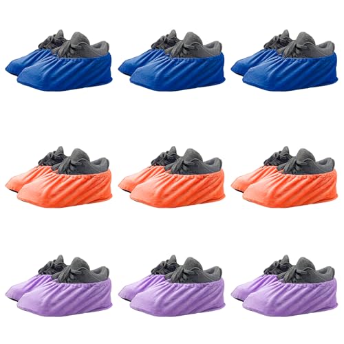 9 Pairs Reusable Shoe Covers for Indoors,Washable Shoe Covers Bowling Shoe Covers Reusable,Non Slip Shoe Covers Foot Service for Indoor Household Office Laboratory 12inch (3Lightpurple+3Orange+3Blue) - color: 3lightpurple+3orange+3blue
