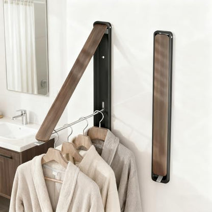 Clothes Drying Rack Wall Mounted for Laundry Balcony RV, Walnut - color: Walnut