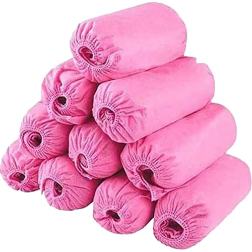 Disposable Shoe Covers 100PCS Non-Slip Durable Indoor Boot Overshoes Protector Thicked Non-Woven Shoe Covers for Carpet Floor Protection Construction Offices One Size Fits All (Pink) - color: Pink 100pcs