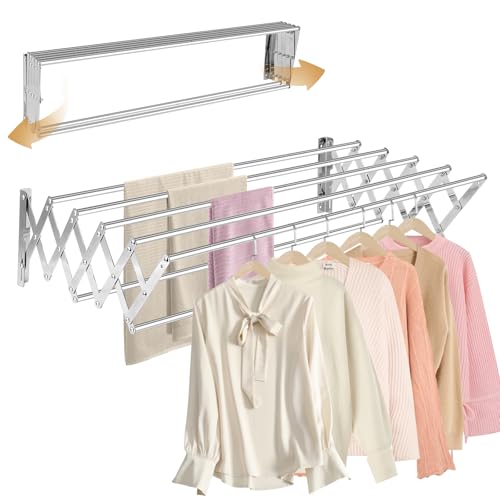 XL-31.5" Wall Clothes Drying Rack, Retractable Mounted Rack Silver - color: Silver