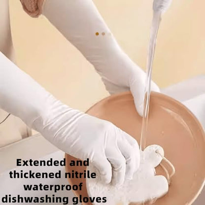 Long Sleeve Nitrile Disposable Gloves 16inch Cleaning 50PCS - color: White, size: Medium
